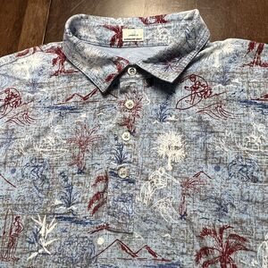 Johnny-O Hangin' Out Blue Graphic Wipeout Short Sleeve Polo Stretch Men's Size L